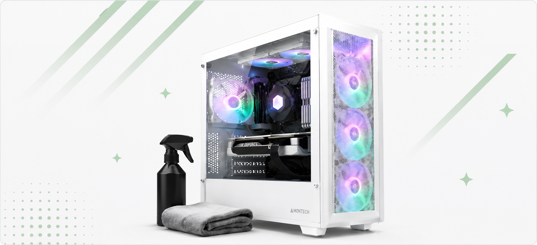 PC limpo com kit de limpeza