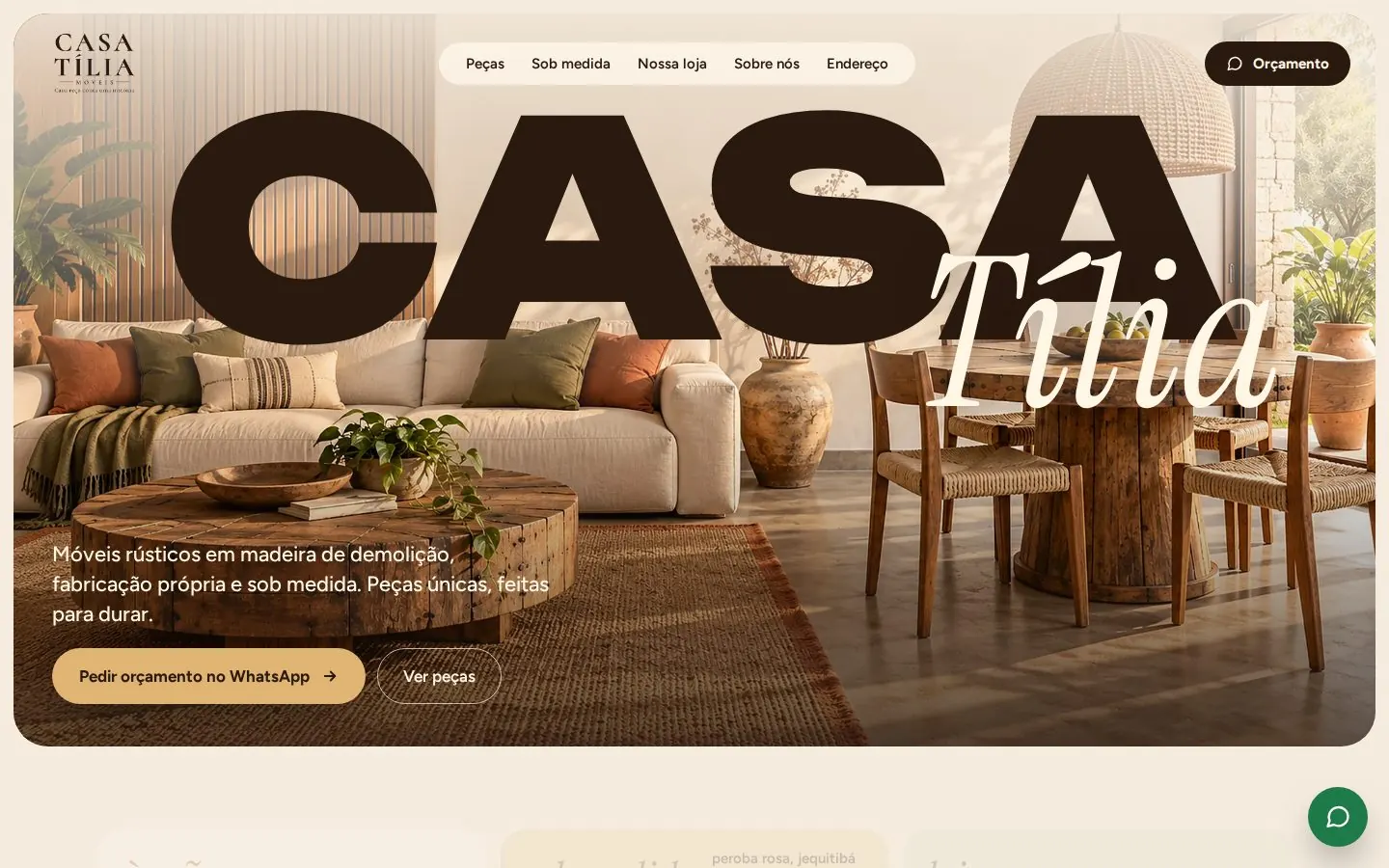 O site Casa Tília Móveis no computador