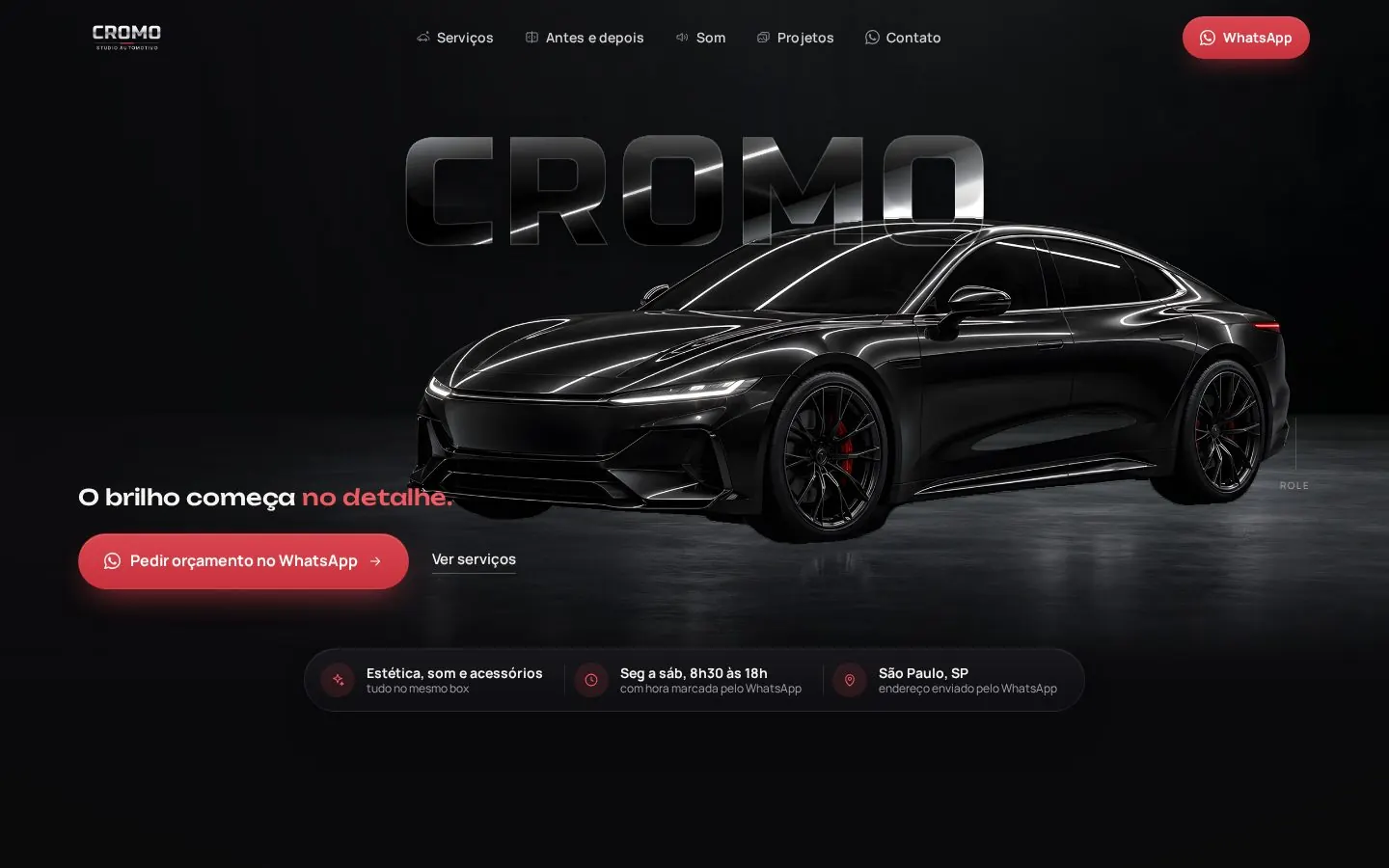 O site Cromo Studio Automotivo no computador
