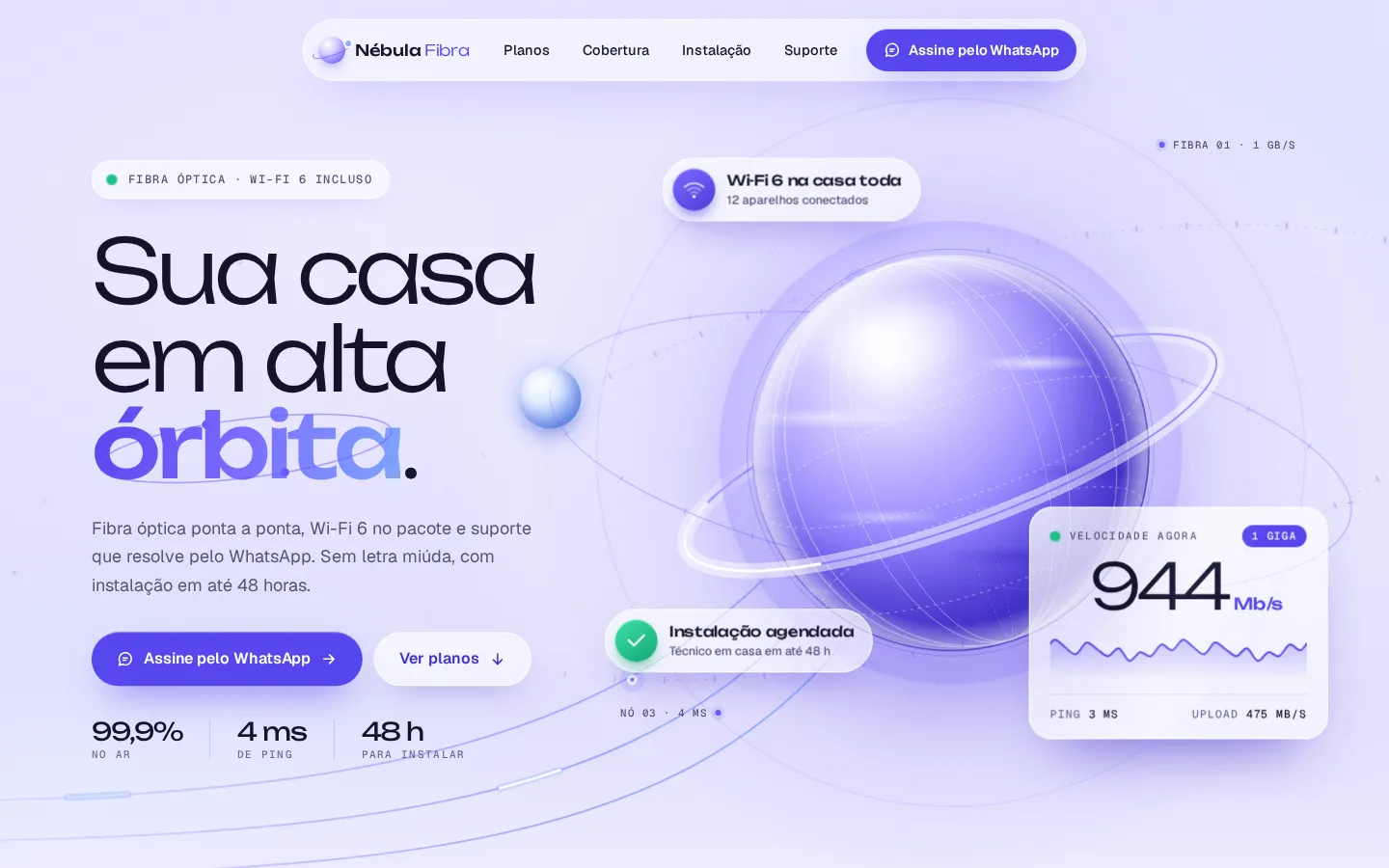 O site Nébula Fibra no computador