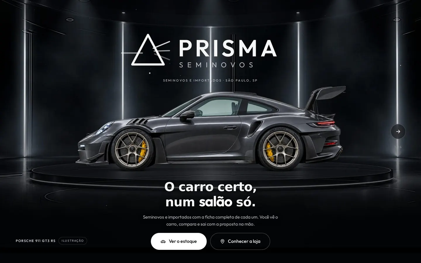 O site Prisma Seminovos no computador
