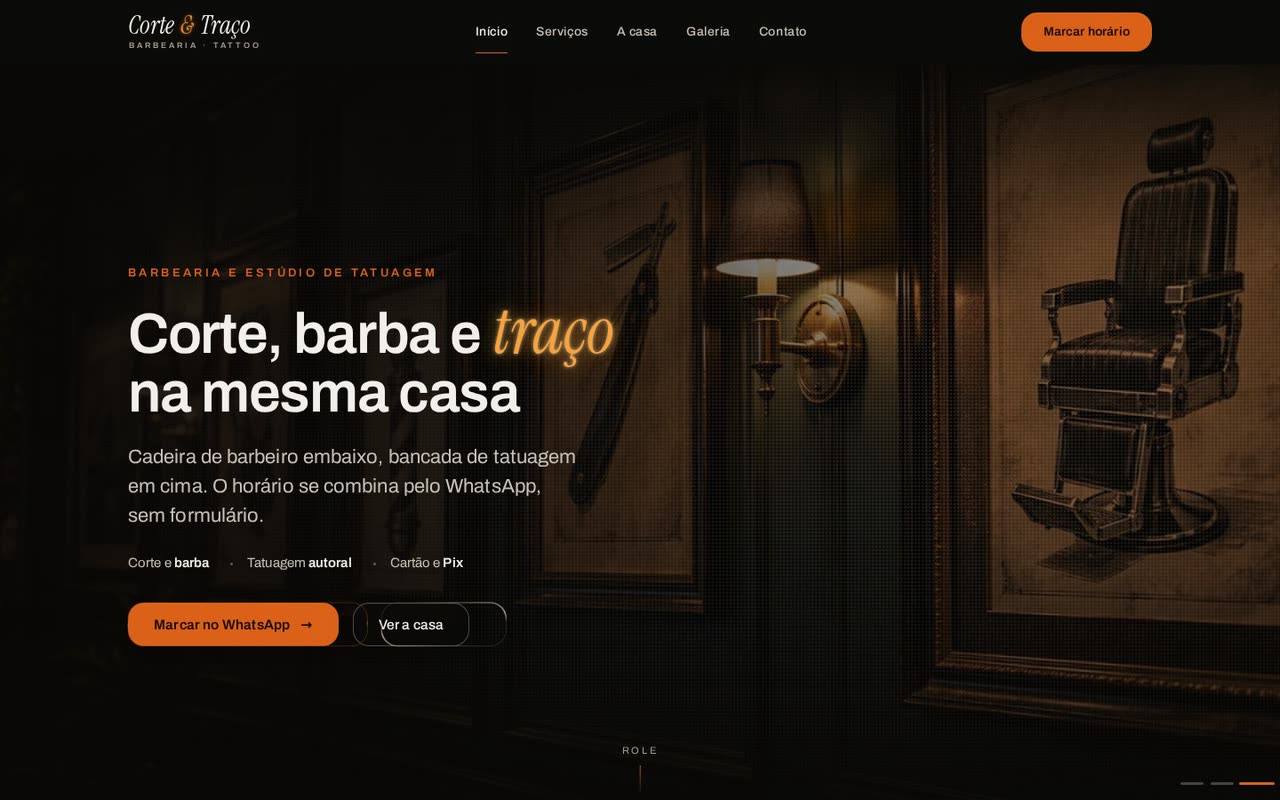 A primeira tela do site Corte & Traço