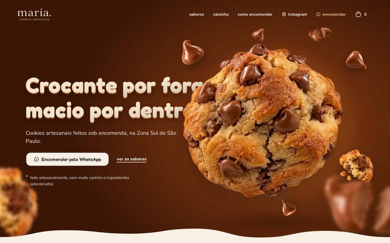 A primeira tela do site maría. cookies