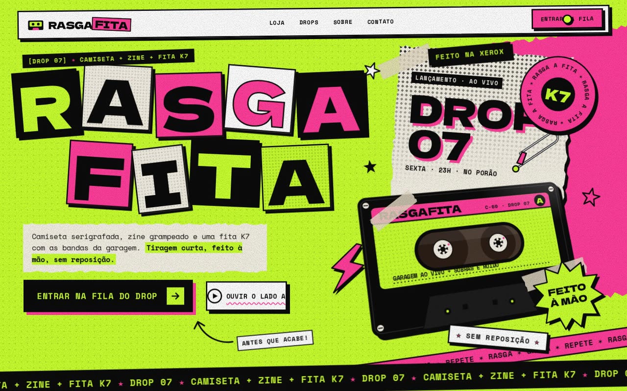 A primeira tela do site RASGAFITA