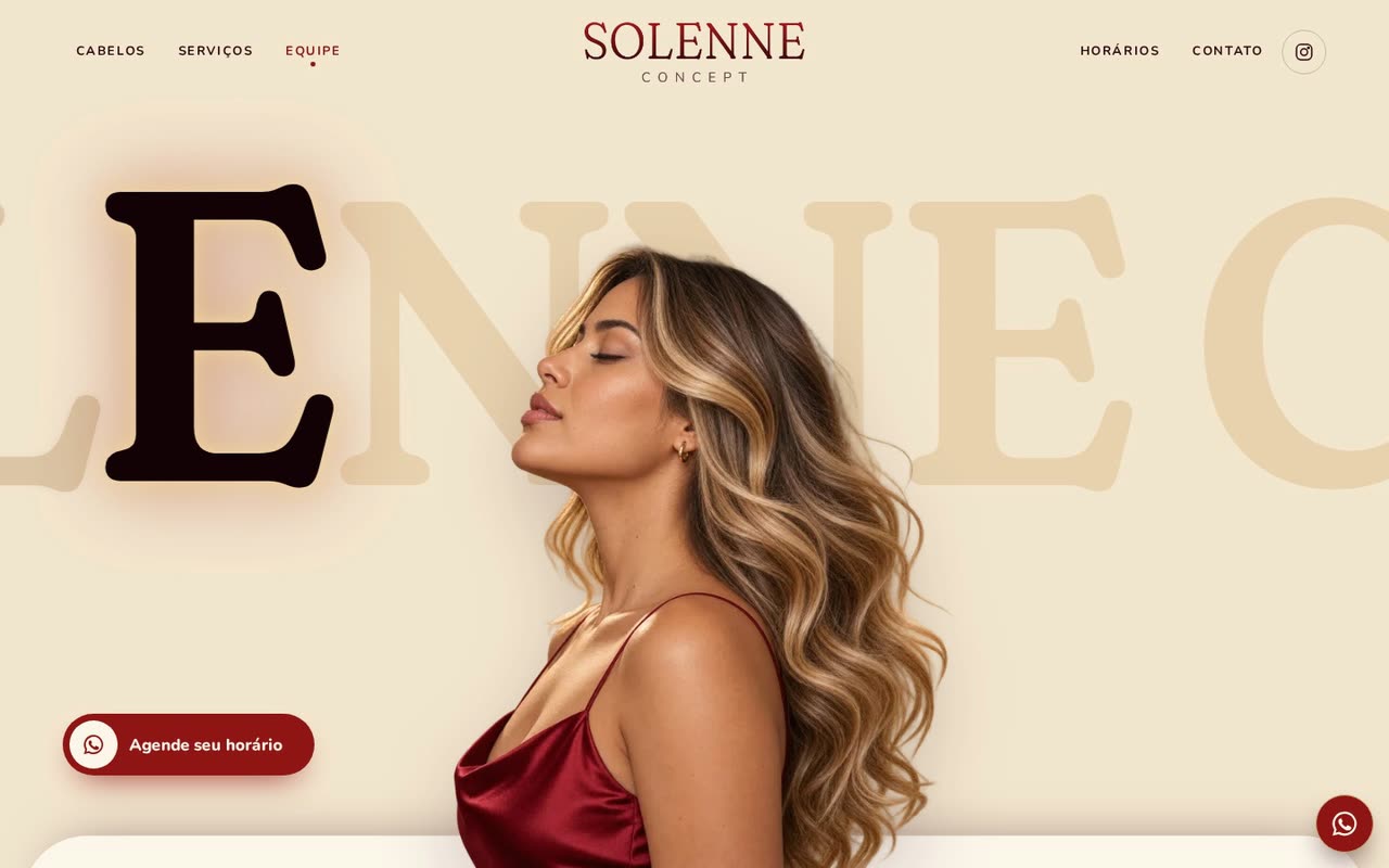 A primeira tela do site Solenne Concept